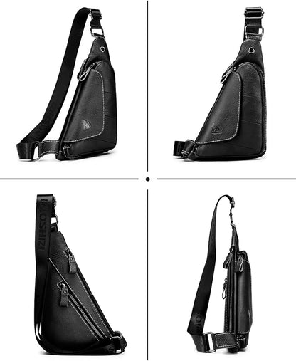 pundarika Genuine Leather sling bag for men women casual crossbody backpack small shoulder bag chest bag