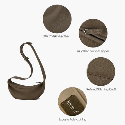 DONNAIN Genuine Leather Sling Bags Crossbody Women, Minimalist Style Casual Chest Bags with Wide Strap