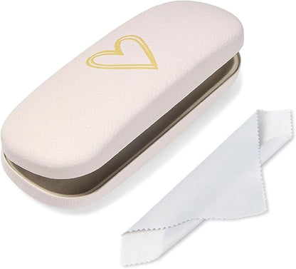 Glasses Case Hard Shell, Leather Protective Case for Sunglasses with Cleaning Cloth, Cute Eyeglass Cases for Women