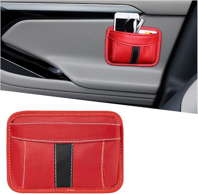 Car Seat Side Pocket Organizer, Leather Vehicle Seat Gap Filler Organizer, Automotive Console Side Cell Phone & Sunglasses Holder Storage Bag, Universal for SUV Automobile Truck (Red)
