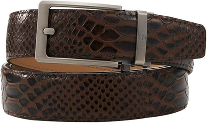 Tonywell Men's Ratchets Belt, Crocodile Embossed Texture, 1-3/8 Wide, Alligator Brown