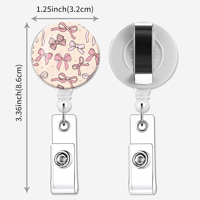2 Pack Badge Reels Holder Retractable with ID Clip for Nurse Name Tag Card Nursing for Doctor Teacher Student Employee Office Medical Work (Cute Ribbon Bows)