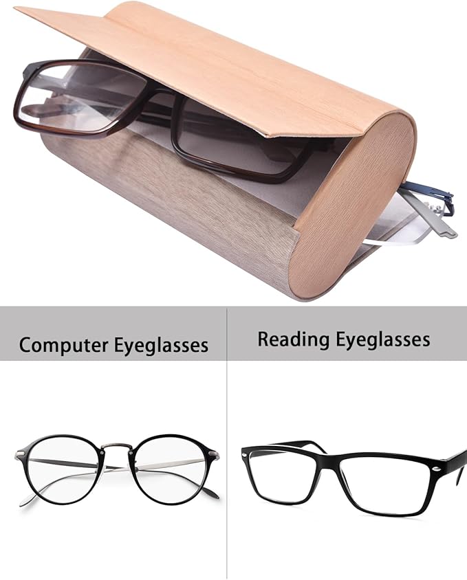 Philley Dual Glasses Case 2-in-1 PU Leather Hard Shell Double Eyeglasses case for Women & Men