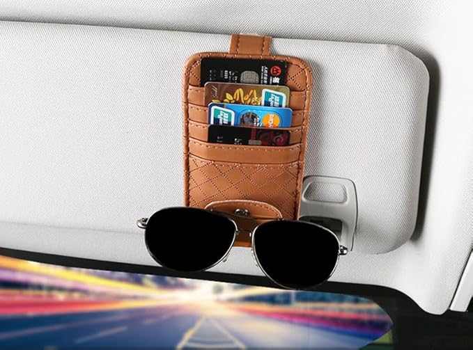 Car Sun Visor Leather Organizer Pocket - Card & Glasses Holder, Stylish Interior Accessory (Black)