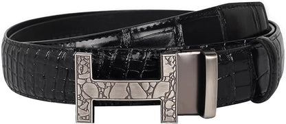 Aurolran Men&Womens Leather Dress Belt Business Automatic Buckle Belt Color-Black Silver Gold