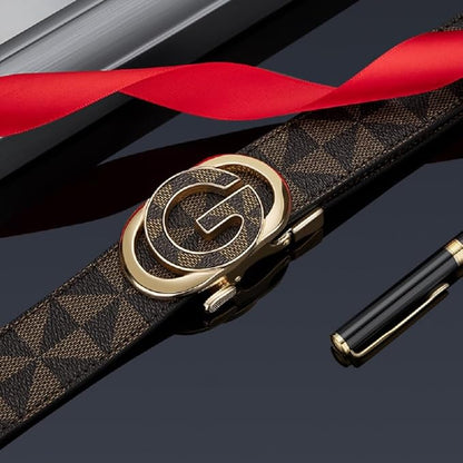 VANNANBA Mens Ratchet Belts Genuine Leather Designer Belt with Automatic Buckle Alloy Gift for Men