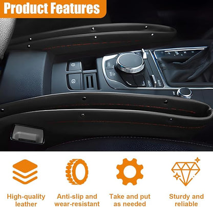 Car Seat Gap Filler Organizer, L-Capacity Leather Automotive Interior Storage Box, Universal Vehicle Side Seat Gap Filler Accessories for Keys, Phones, Glasses (Black)