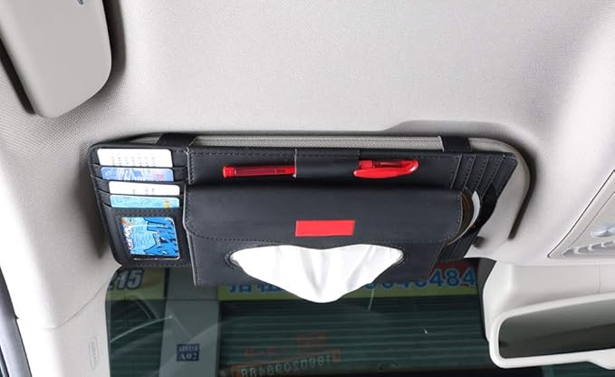 Car Sun Visor Organizer,Tissue Holder Multifunctional Tissue Box Glasses Holder Card Package CD Bag,Black