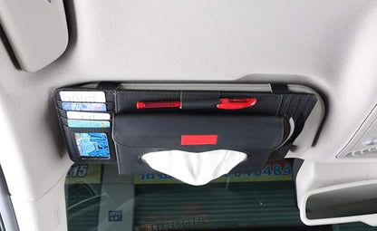 Car Sun Visor Organizer,Tissue Holder Multifunctional Tissue Box Glasses Holder Card Package CD Bag,Black