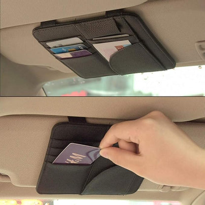 Voroly Car Sun Visor Organizer PU Leather Car Visor Sunglass Holder Card Holder Black