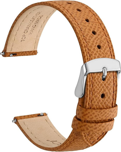 WOCCI 18mm Grace Leather Watch Band for Ladies, Top Grain Leather, Quick Release Replacement Strap with Silver Buckle (Apricot Tan)