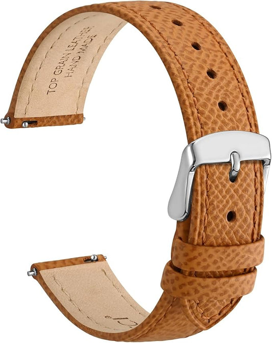 WOCCI 16mm Grace Leather Watch Band for Ladies, Top Grain Leather, Quick Release Replacement Strap with Silver Buckle (Apricot Tan)