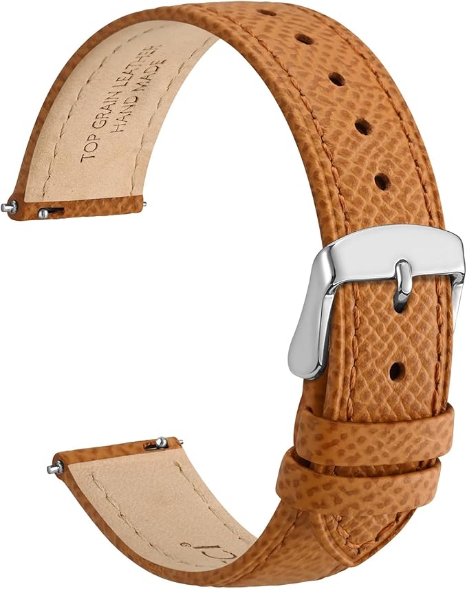 WOCCI 14mm Grace Leather Watch Band for Ladies, Top Grain Leather, Quick Release Replacement Strap with Silver Buckle (Apricot Tan)