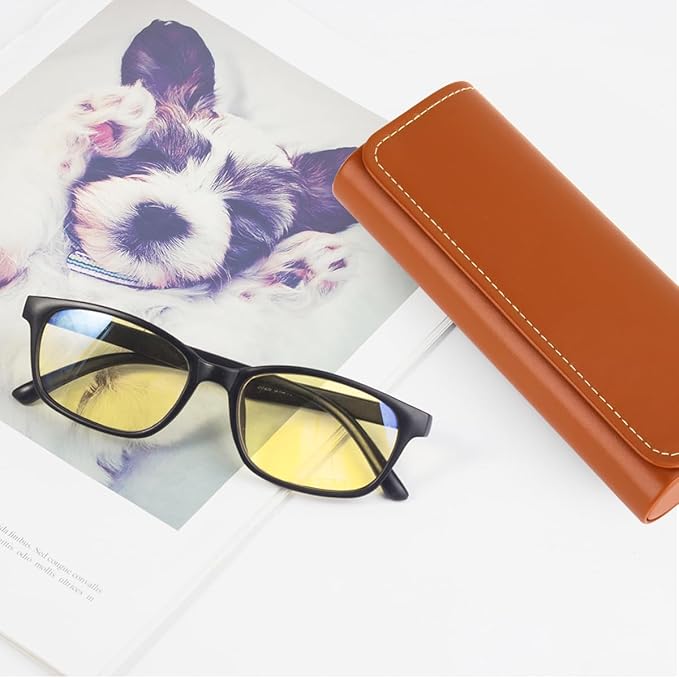 RayLove Glasses Case Hard Shell, Travel Sunglasses Case, Leather Hard Eyeglass Case for Women, Reading Glasses Case for Men