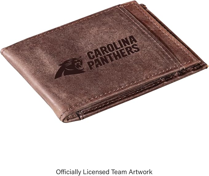 Team Sports America NFL Carolina Panthers Front Pocket Slim Wallet for Men | Minimalist Leather RFID Blocking Bifold Card Holder with Money Clip | Officially Licensed Stamped Logo