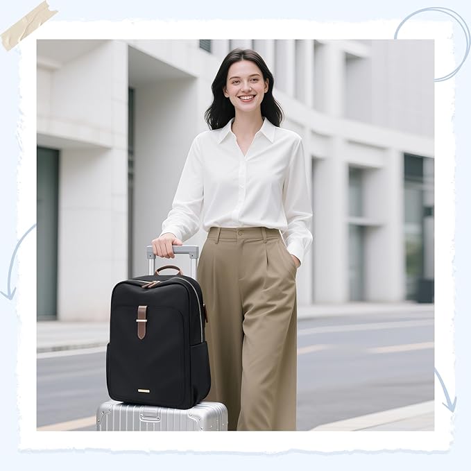 Laptop Backpack for Women,Casual Work Business Backpacks Purse Carry on Travel Backpack,15.6 Inch,Black