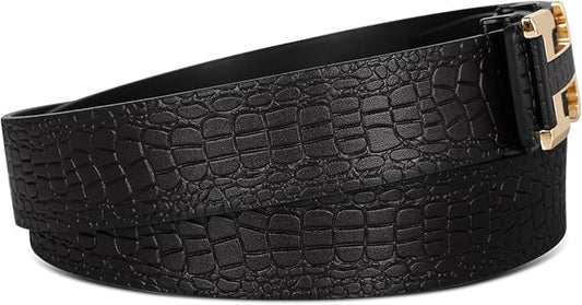 Aurolran Men&Womens Leather Dress Belt Business Automatic Buckle Belt Color-Black Silver Gold