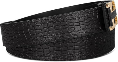 Aurolran Men&Womens Leather Dress Belt Business Automatic Buckle Belt Color-Black Silver Gold