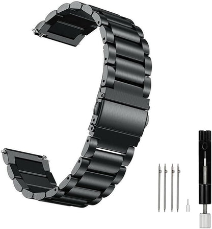 MORAN Stainless Steel Watch Band Quick Release Replacement Metal Strap 18mm 20mm 22mm Men Women, Black+Folding Clasp