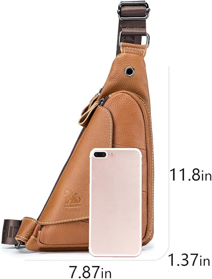 pundarika Genuine Leather sling bag for men women casual crossbody backpack small shoulder bag chest bag