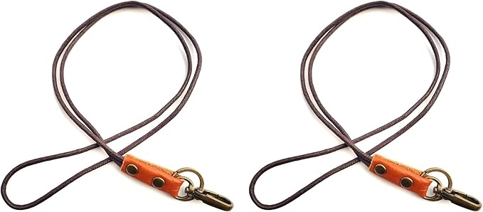 Aslana Genuine Leather Rope Necklace Lanyard for Key ID Badge Holder, Lobster Claw Clasp, Vintage Retro Style (2-Pack,19in Neck Lanyard, Rope Orange Leather)