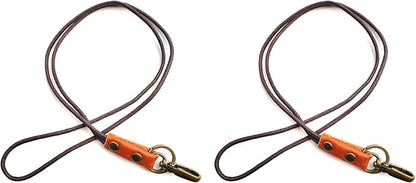 Aslana Genuine Leather Rope Necklace Lanyard for Key ID Badge Holder, Lobster Claw Clasp, Vintage Retro Style (2-Pack,19in Neck Lanyard, Rope Orange Leather)