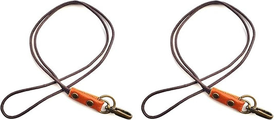 Aslana Genuine Leather Rope Necklace Lanyard for Key ID Badge Holder, Lobster Claw Clasp, Vintage Retro Style (2-Pack,19in Neck Lanyard, Rope Orange Leather)
