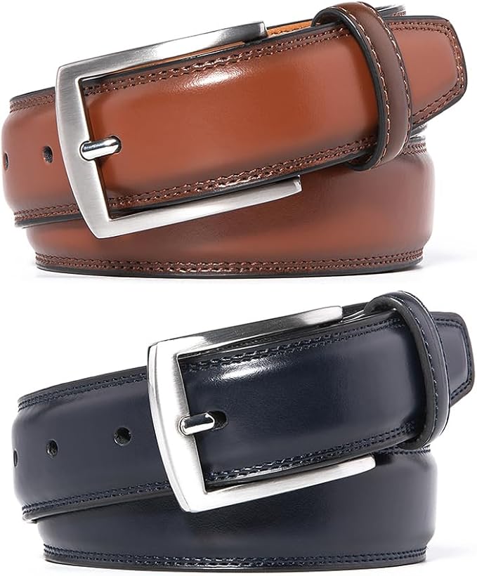 Mens Genuine Leather Dress Belt for Men, Handmade, 100% Cow Leather,Classic Casual and Business Belt Prong Buckle