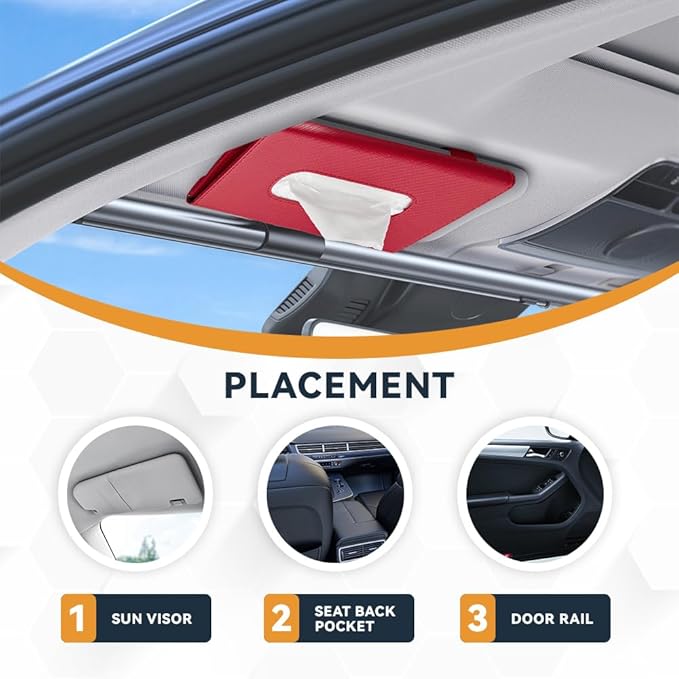 ASUBHA Car Tissue Holder, Sun Visor Organizer, Rectangular Sun Visor Napkin, Visor Accessories Car Napkin Holder Universal for Cars, SUVs, Trucks (red)