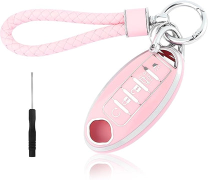 carleef 5 Button Key Fob Cover with Key Chain,TPU Car Key Cover for All Around Protection,Key Fob Protector Compatible with Nissan(for Nissan)
