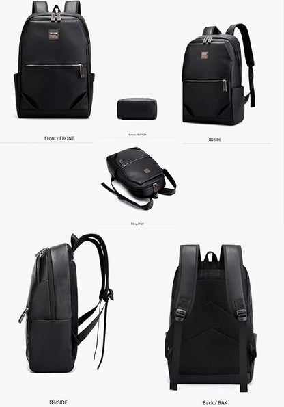 Business Men and Women PU Leather Backpack 15.6inch Laptop Waterproof Backpack Travel Commuter Lightweight schoolbag (Black backpack7,Large)