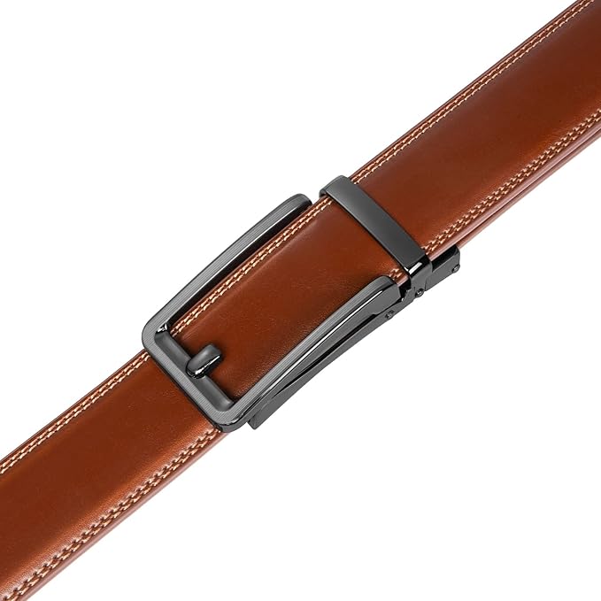 Founders & C Men's Leather Ratchet Comfort Click Belt Dress with Slide Buckle -Adjustable Trim to Fit