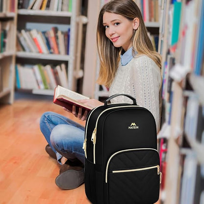 MATEIN Laptop Backpack for School, Water Resistant College Bookbag, 15.6 Inch Work Backpack for Women with Mulitiple Pockets, Stylish Computer Bag for Student, Commuter, Black