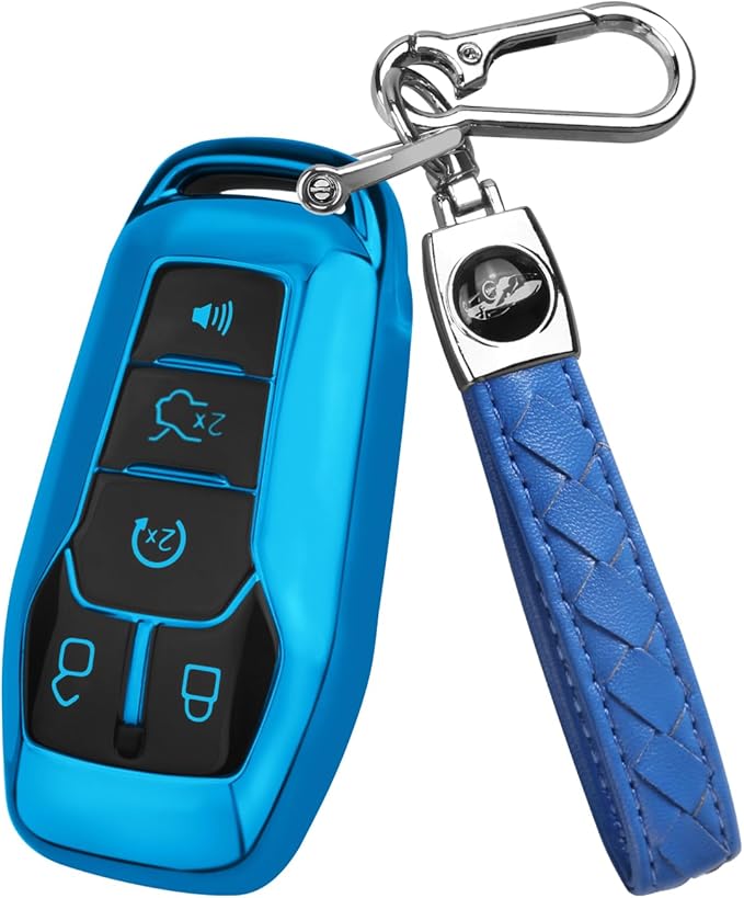 QBUC for Ford Key Fob Cover with Keychain Compatible with Ford Explorer F150 Fusion Mustang Edge Lincoln MKC 5 Buttons Smart Key (Blue, Series 2)