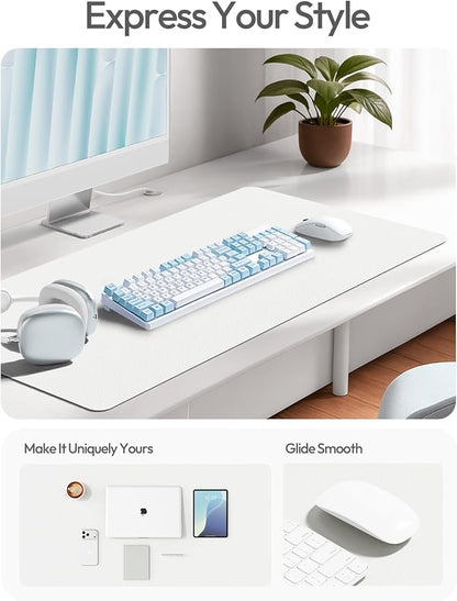 YSAGi Leather Desk Protector, Office Mat, Large Mouse Mat, Non-Slip PU Leather Blotter, Laptop Desk, Waterproof Writing Pad for Office and Home (White, 31.5" x 15.8")