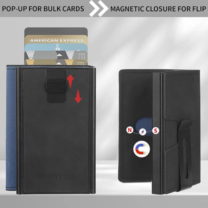 Mens slim Wallet，with RFID Shielding, Holds 9 Cards Easily, metal wallet， card wallet for Men, Minimalist Wallet For Men, Made of aluminum and Pu Synthetic Leather, Includes Cash clip (Black)