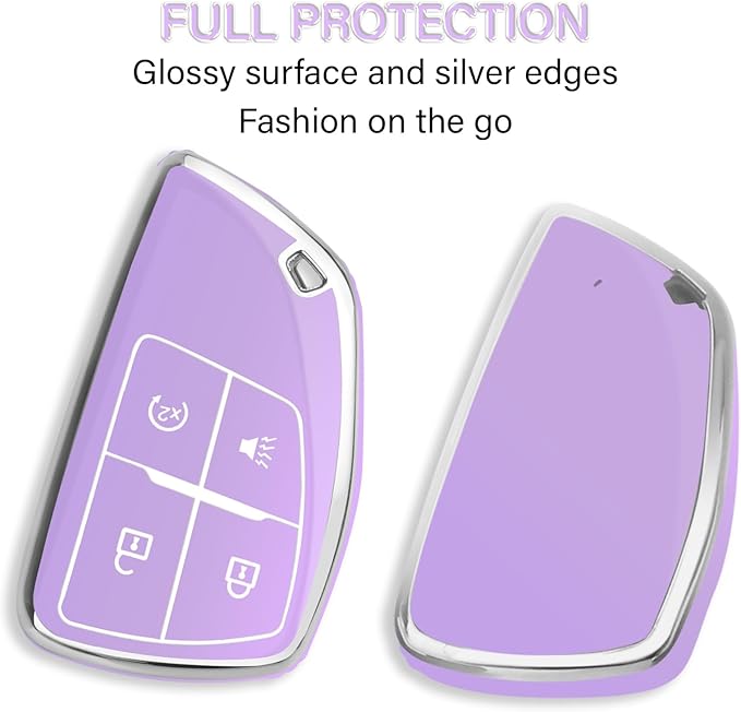 QBUC for Chevy Key Fob Cover with Keychain Soft TPU Protection Case Compatible with 2021-2026 Chevy Colorado Equinox Silverado GMC Canyon Sierra Terrain 4-Buttons(Chrome Trim Purple)
