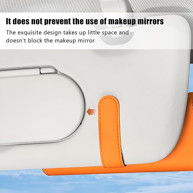 Zpana Sunglass Holder for Car Visor, Leather Auto Eyeglasses Sun Visor Organizer Case with Hidden Magnetic Closure, Auto Protective Glasses Storage Box, Universal for SUV RV Truck (Orange)