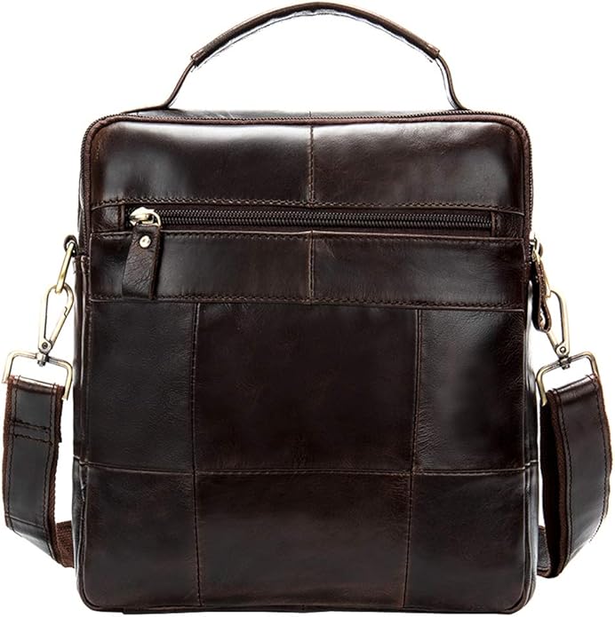 Hebetag Small Leather Sling Shoulder Bag Messenger Pack for Men Women Outdoor Travel Business