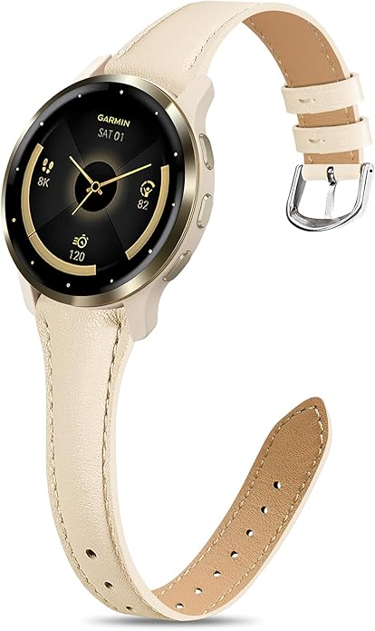 18mm Slim Leather Band Compatible with Garmin Venu 3S 41mm/Venu 4 41mm/Venu 2S/Vivoactive 4S/Vivomove 3S/Forerunner 255S/Forerunner 265S, Quick Release Thin Narrow Soft Strap for Women Men