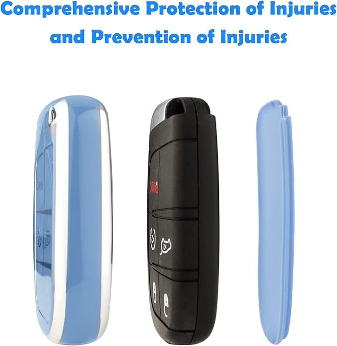 XIYANG TRADE for Jeep Key Fob Cover with Keychain,Soft TPU Key Case Shell Full Protection for Grand Cherokee Renegade Chrysler 200 300 Dodge RAM Durango Challenger Journey Dart Fiat Smart Key (Blue)