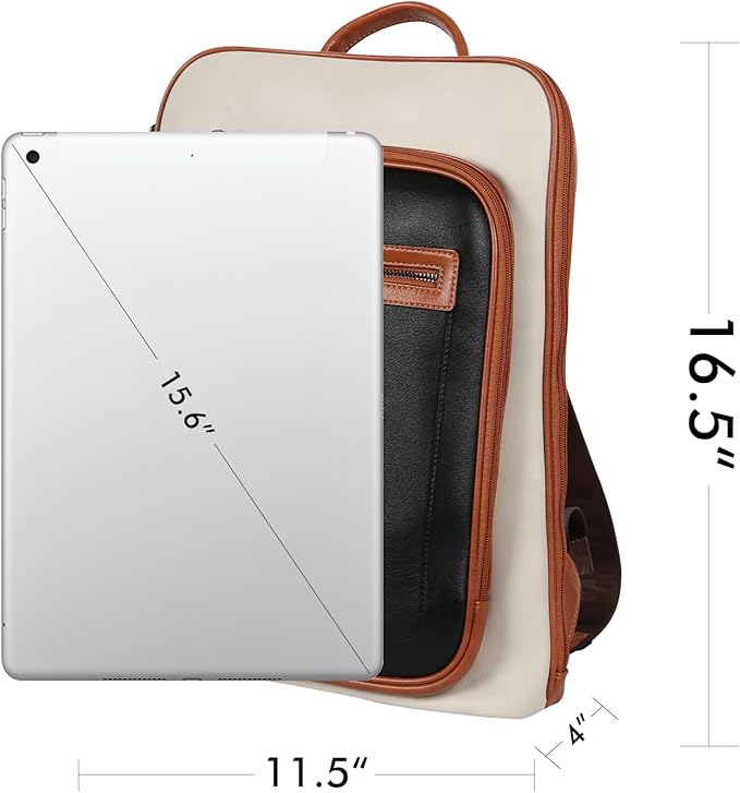 Leather Laptop Backpack, Women and Men Backpack Travel Business Work College Water Resistant Anti Theft Daypack Large fits for 15.6 inch Notebook Computer bag, Black+ Off White…