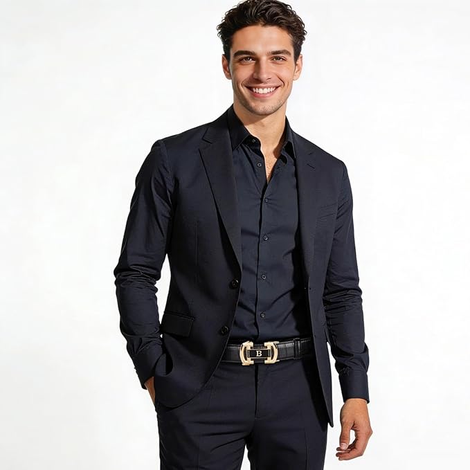 Aurolran Men&Womens Leather Dress Belt Business Automatic Buckle Belt Color-Black Silver Gold