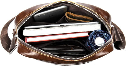 Hebetag Small Leather Sling Shoulder Bag Messenger Pack for Men Women Outdoor Travel Business