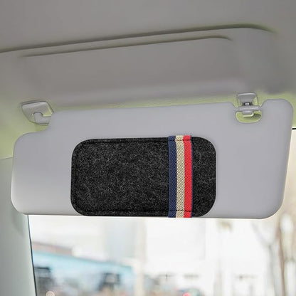 Sunglass Holder for Car Sun Visor Organizer – 6.1"×3.6" Soft Felt Eyeglasses Organizer Card Pocket for Pen Invoice, Universal Clip-on Glasses Holder Storage Pouch for Cars SUV Trucks (Black)