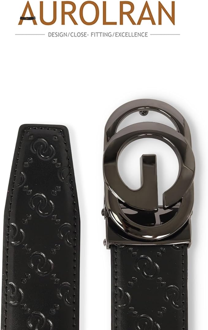 Aurolran Men&Womens Leather Dress Belt Business Automatic Buckle Belt Color-Black Silver Gold