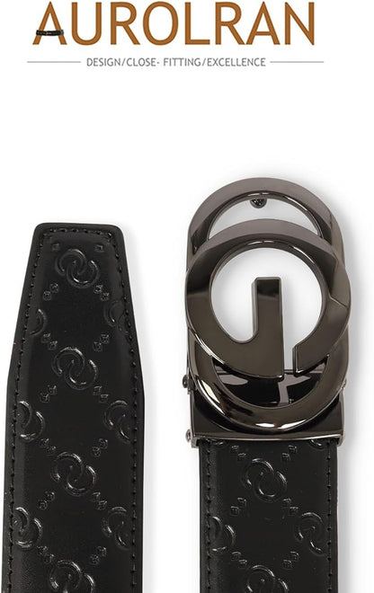 Aurolran Men&Womens Leather Dress Belt Business Automatic Buckle Belt Color-Black Silver Gold