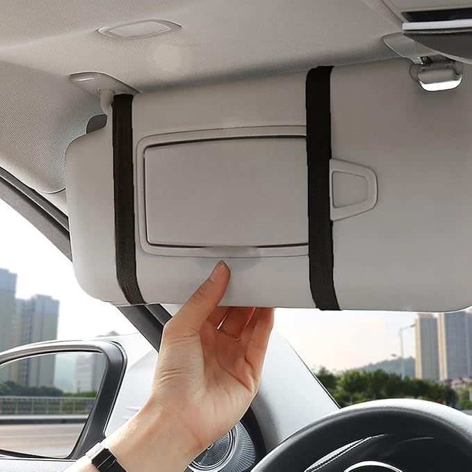Black Leather Car Sun Visor Organizer, Sunglasses Holder for Car Sun Visor, Auto Visor Storage Document Holder with Multi Pocket
