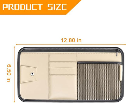 Mandark Car Sun Visor Organizer, PU Leather Vehicle Storage Pouch Holder with Multi-Pocket Zipper, Auto Interior Accessories for Sunglass Pen Document, Universal for SUV, Sedan, Truck (Beige)