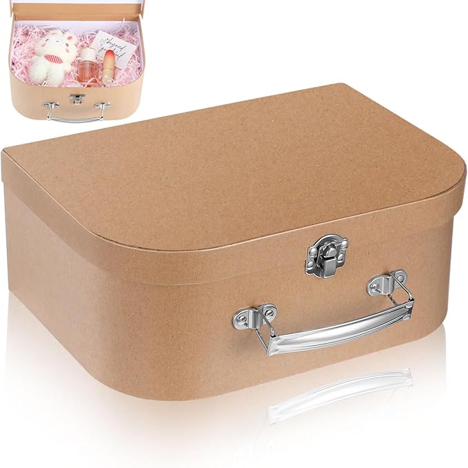 HOMSFOU Kraft Paper Storage Suitcase 10X10X10 Inches Multipurpose Decorative Box for Jewelry Stationery Wedding Party Favors Travel and Home Organization